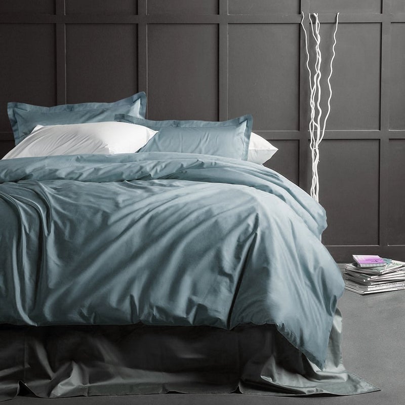 Eikei Solid Color Egyptian Cotton Duvet Cover Luxury Bedding Set High Thread Count Long Staple Sateen Weave Silky Soft Breathable Pima Quality Bed Linen (Stormy Sea, Queen) - Image 1